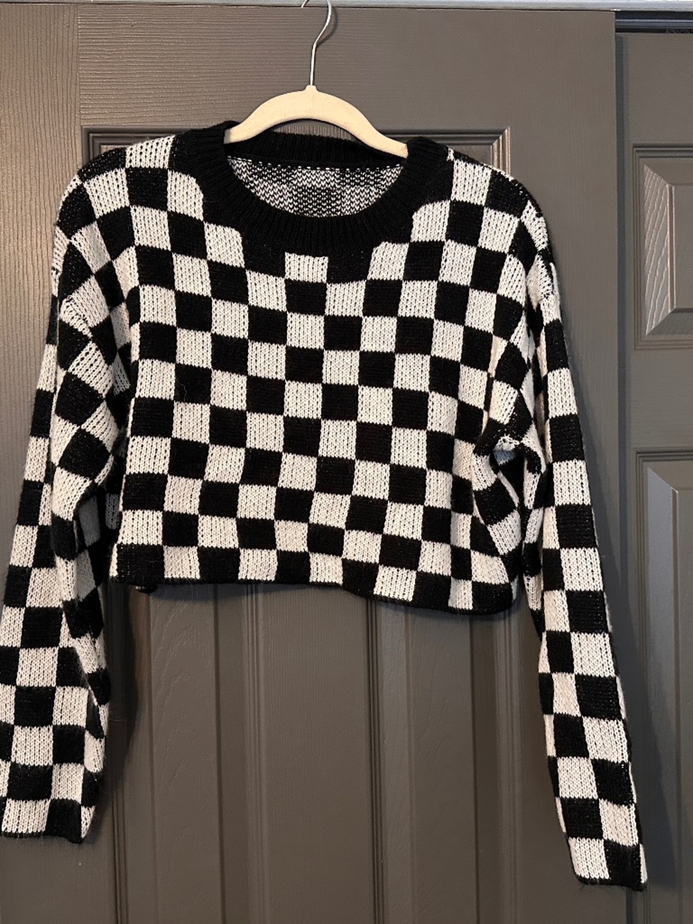 Black and White Checked Cropped Sweater